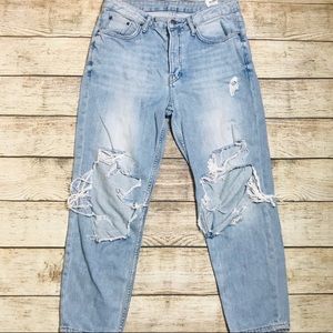 Top Shop Light Denim Boyfriend Cropped Jeans
